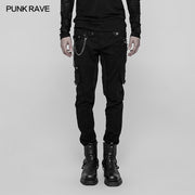 Men's Double Pocket Heavy Metal Punk Pants Floral Woven Waist Head Trousers