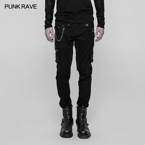 Men's Double Pocket Heavy Metal Punk Pants Floral Woven Waist Head Trousers