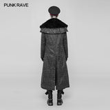 Royal Alliance Warlord Punk Mottled Textures Thick Long Coat With Removable Faux Fur Collar