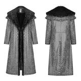 Royal Alliance Warlord Punk Mottled Textures Thick Long Coat With Removable Faux Fur Collar