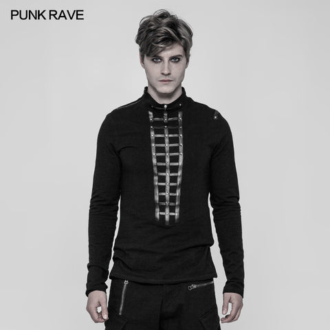 Men's Punk Front Pimp Rivets Slim Personality T-shirt