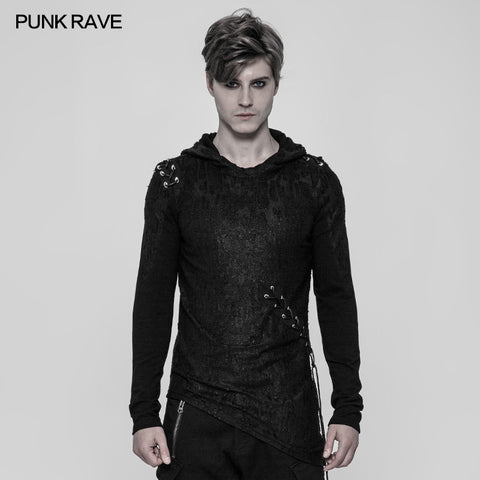 Diablo Assassin Punk Hooded T-shirt Asymmetric Personality Top For Men