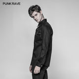 Men's Punk Heavy Woven And Shiny Leather Splicing Long Sleeve Shirt
