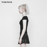 Women's Black Elastic Tight Knitting Punk T-shirt Slim-fitting Top