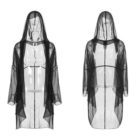 Women's Minimalist Chiffon Gothic Coat With Big Wizard Hat Summer Mystery Light Elegant Outwear