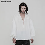 Men's Vintage Loose Soft Comfort Gothic Shirt With Large Neckline And Lace Cuff