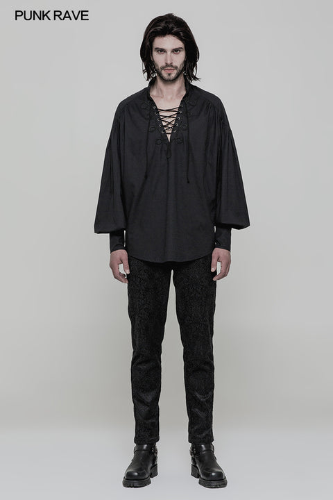 Men's Retro Gothic Long Sleeve Shirt With Disa Floret Collar Design