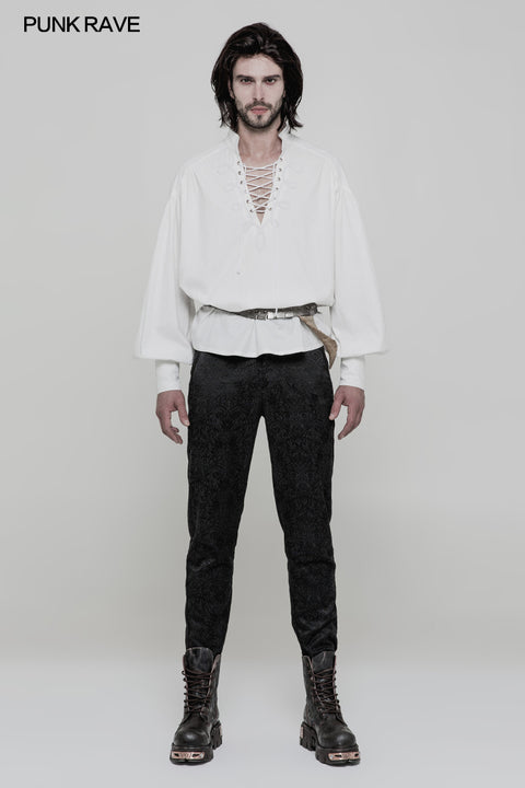 Men's Retro Gothic Long Sleeve Shirt With Disa Floret Collar Design