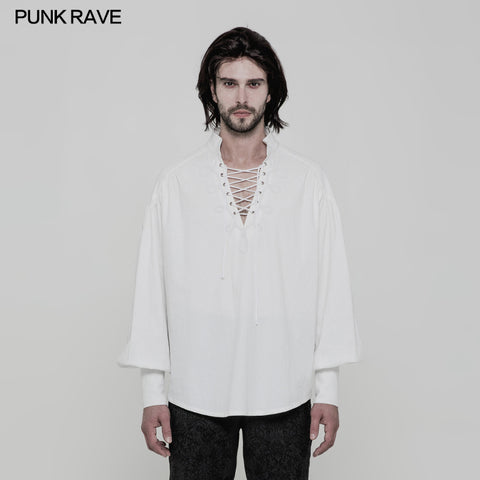 Men's Retro Gothic Long Sleeve Shirt With Disa Floret Collar Design