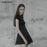 Women's Sexy Short Punk Knitted Mesh Stitching Tight T-shirt With Zipper Wizard Hat