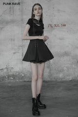 Women's Sexy Short Punk Knitted Mesh Stitching Tight T-shirt With Zipper Wizard Hat