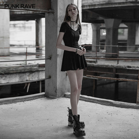 Gothic Sexy Black Low Neck Knit Backless Dress