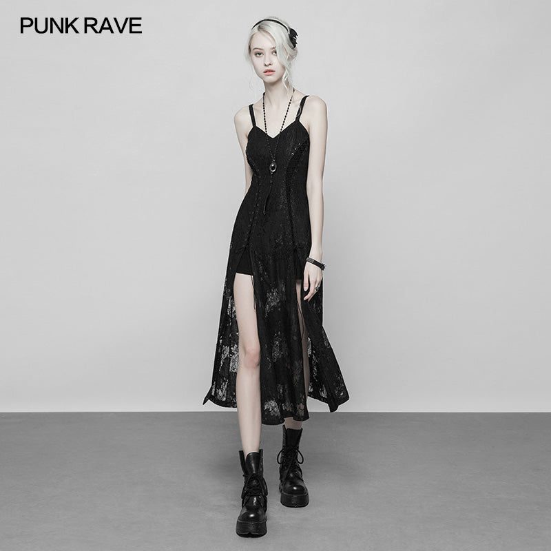 Lace Sleeve Split Gothic Dress