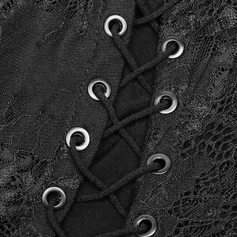 Gothic Dark Vintage Lace Strap Split Dress With Floral Design