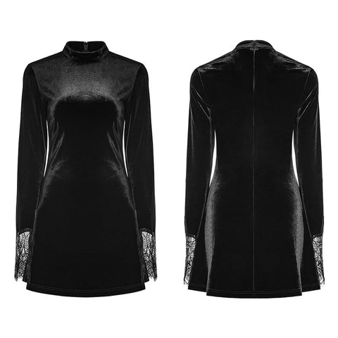 Dark Lace Stitching Feminine Velvet Gothic Dress
