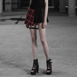 Punk Asymmetrical Black-Red Plaid Pleated Short Skirt For Women