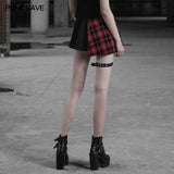 Punk Asymmetrical Black-Red Plaid Pleated Short Skirt For Women
