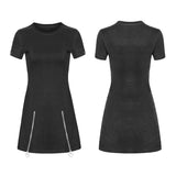 Women Minimalist Black Slim-Fitting Punk Dress With Love Pendant Zippers