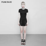 Women Minimalist Black Slim-Fitting Punk Dress With Love Pendant Zippers