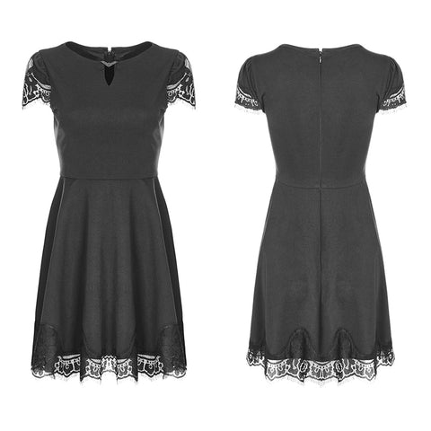 Women's Hollow Out Lace Stitching V-collar Gothic Dress