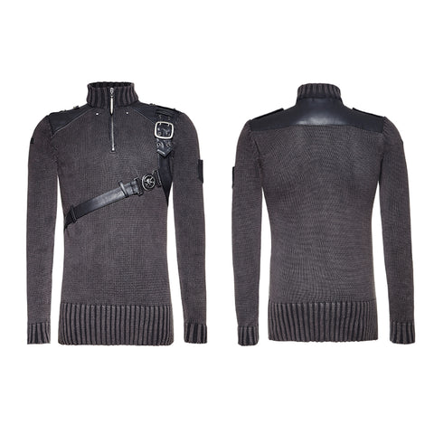Steampunk Smoked Grey Punk Sweaters With A Belt
