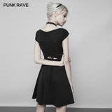 Women's Lotus Leaf V-Collar Folding Back Drawstring Black Halter Dress