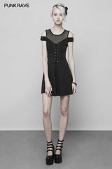 Women's Knitted Front Tie Rope Design Mesh Stitching Strapless Dress