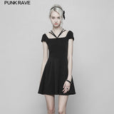 Vintage Sexy Back Lace Stitching Deep V Shape Black Strap Dress