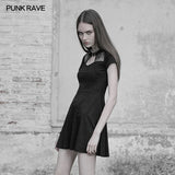 Sexy Hollow Out Lace Stitching Knit Gothic Dress With Buckle Collar Design