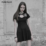 Sexy Hollow Out Lace Stitching Knit Gothic Dress With Buckle Collar Design