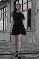 Gothic Elegant Black Chiffon Silk Dress For Women