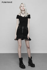 Punk Lace V-collar Back Cross Strap Knitted Sweater T-shirt