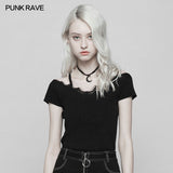Punk Lace V-collar Back Cross Strap Knitted Sweater T-shirt