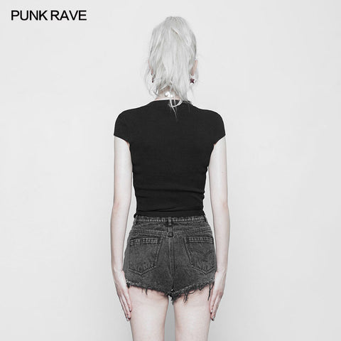 Women's Round Collar Punk Sweater Top With Personality Belt