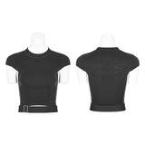 Women's Round Collar Punk Sweater Top With Personality Belt