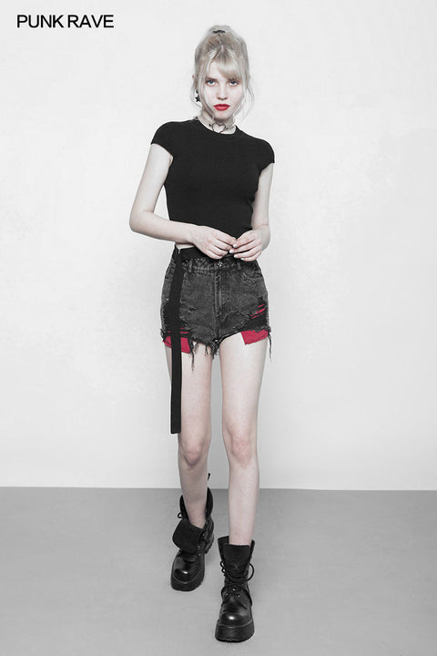 Women's Round Collar Punk Sweater Top With Personality Belt