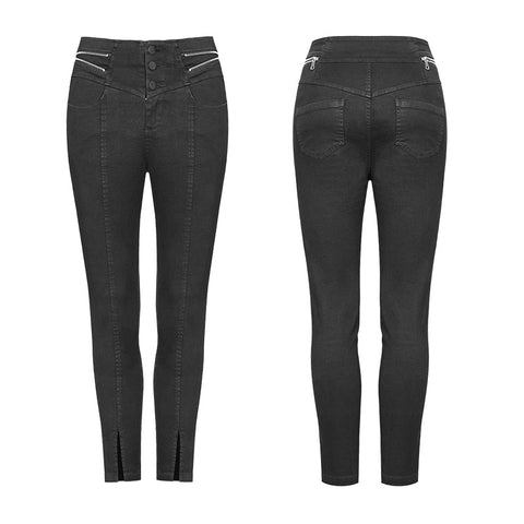 Women's High Waist Zipper Opening Fork Punk Jeans Denim Pants