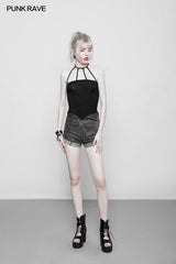 Women's Minimalist Punk Top Sexy Slim Strap Vest Sleeveless T-shirt