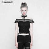 Soft Lace Imitate Silk Wrinkled Stitching Off Shoulder Tops Gothic T-shirt For Women