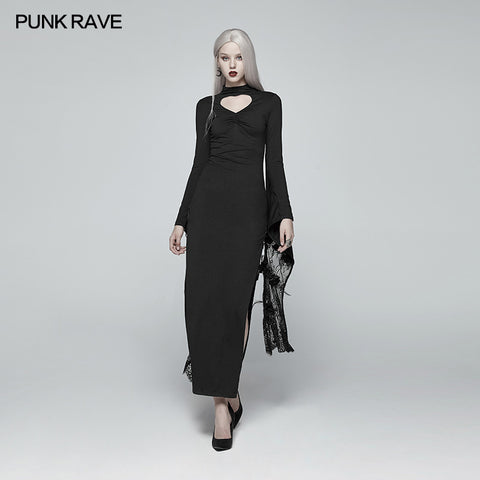 Sexy Gothic Drawstring Opening Fork Kimono Sleeve Maxi Dress