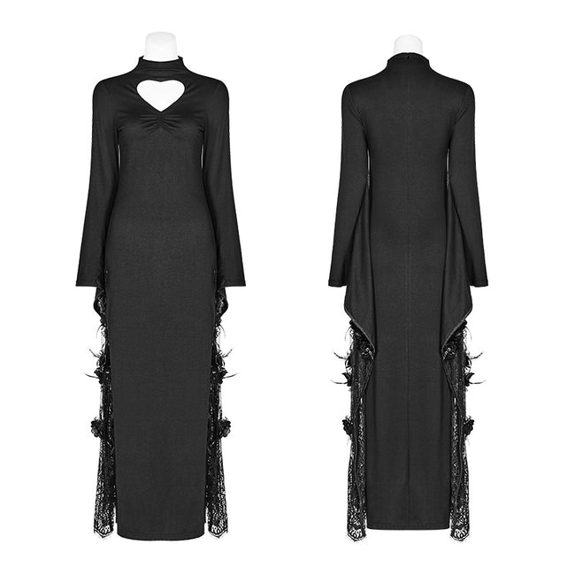 Sexy Gothic Drawstring Opening Fork Kimono Sleeve Maxi Dress