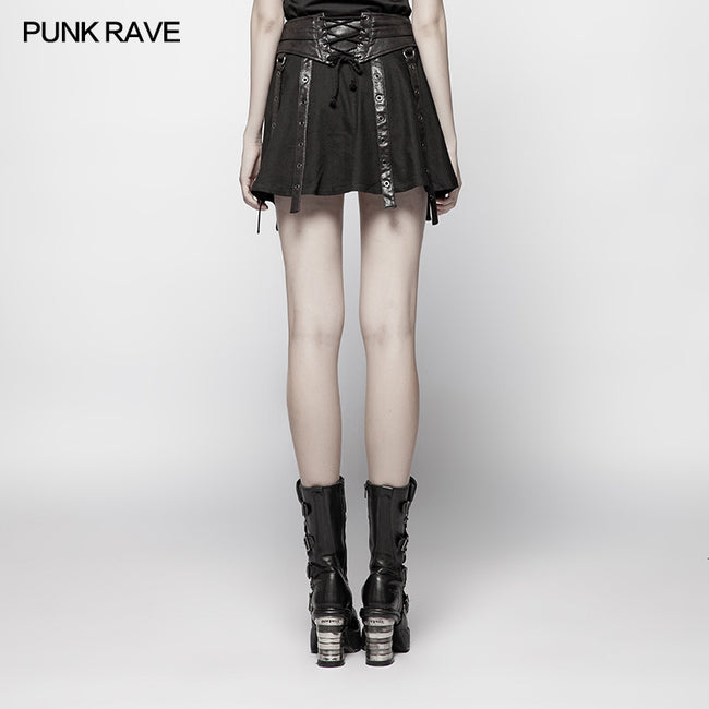 Black Twill Weave Punk Girdle Half Skirt