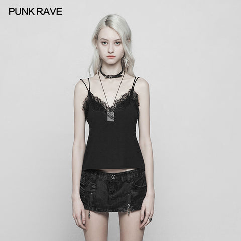 Sexy Casual Double Straps Lace Loose Vest