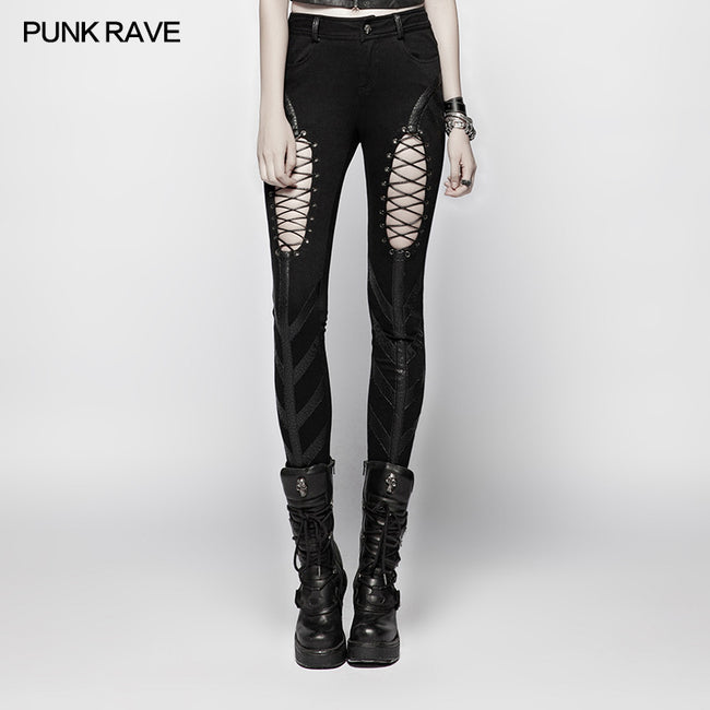Punk Hollow-out Rope Stretch Trousers