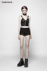 Punk Stretch-gloss Coated Knitted Strap Short Vest