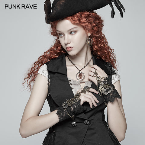 Womens Steampunk Gear Lace Gloves