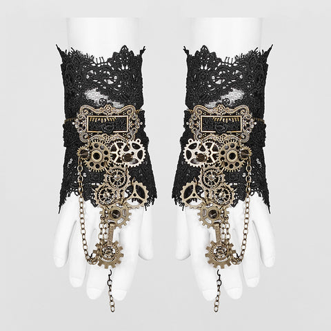 Womens Steampunk Gear Lace Gloves