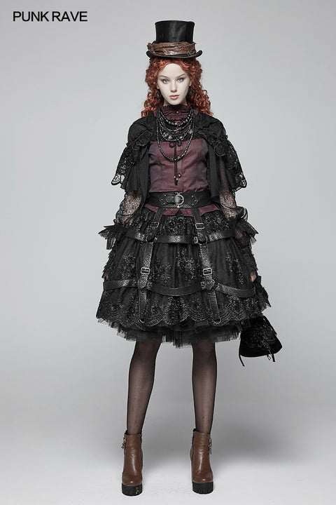 Steampunk Bronze Pattern Buckle Lace Glove