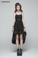 Steampunk Pleated Two-Layer Ruffled Hem High-Low Dress