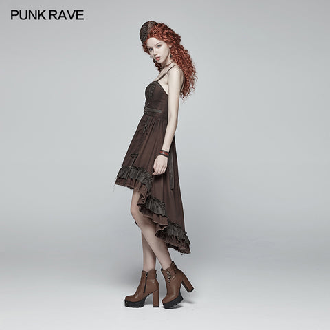 Steampunk Pleated Two-Layer Ruffled Hem High-Low Dress